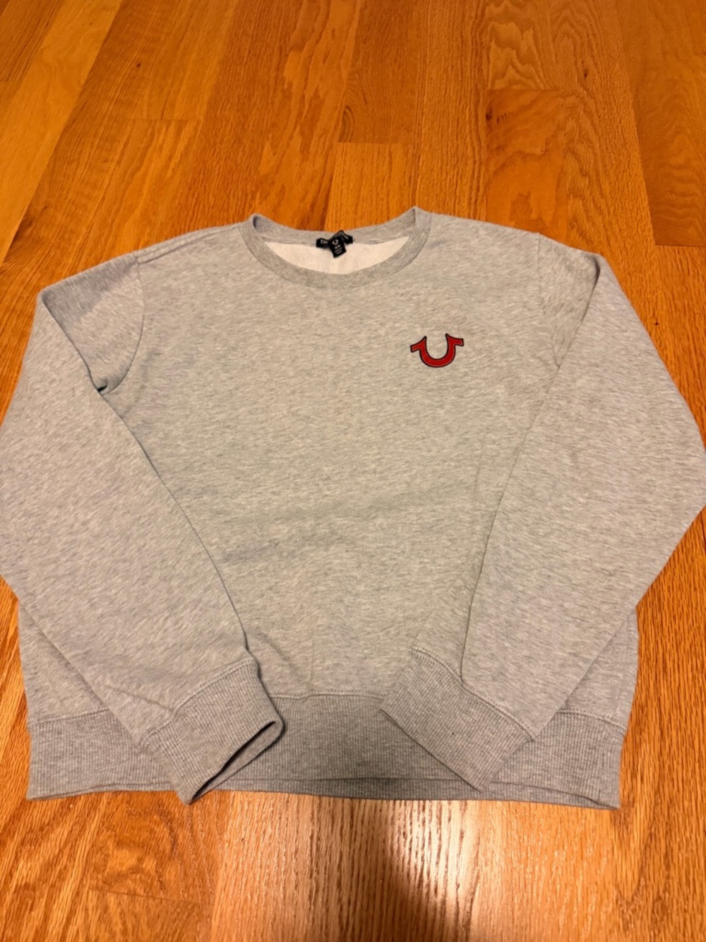 True Religion Light Gray Crewneck Sweatshirt with Red Logo